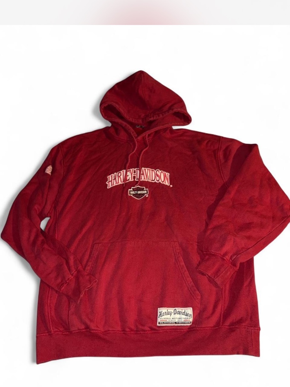 Vintage Harley-Davidson Red Hooded Sweatshirt with Logo Patch